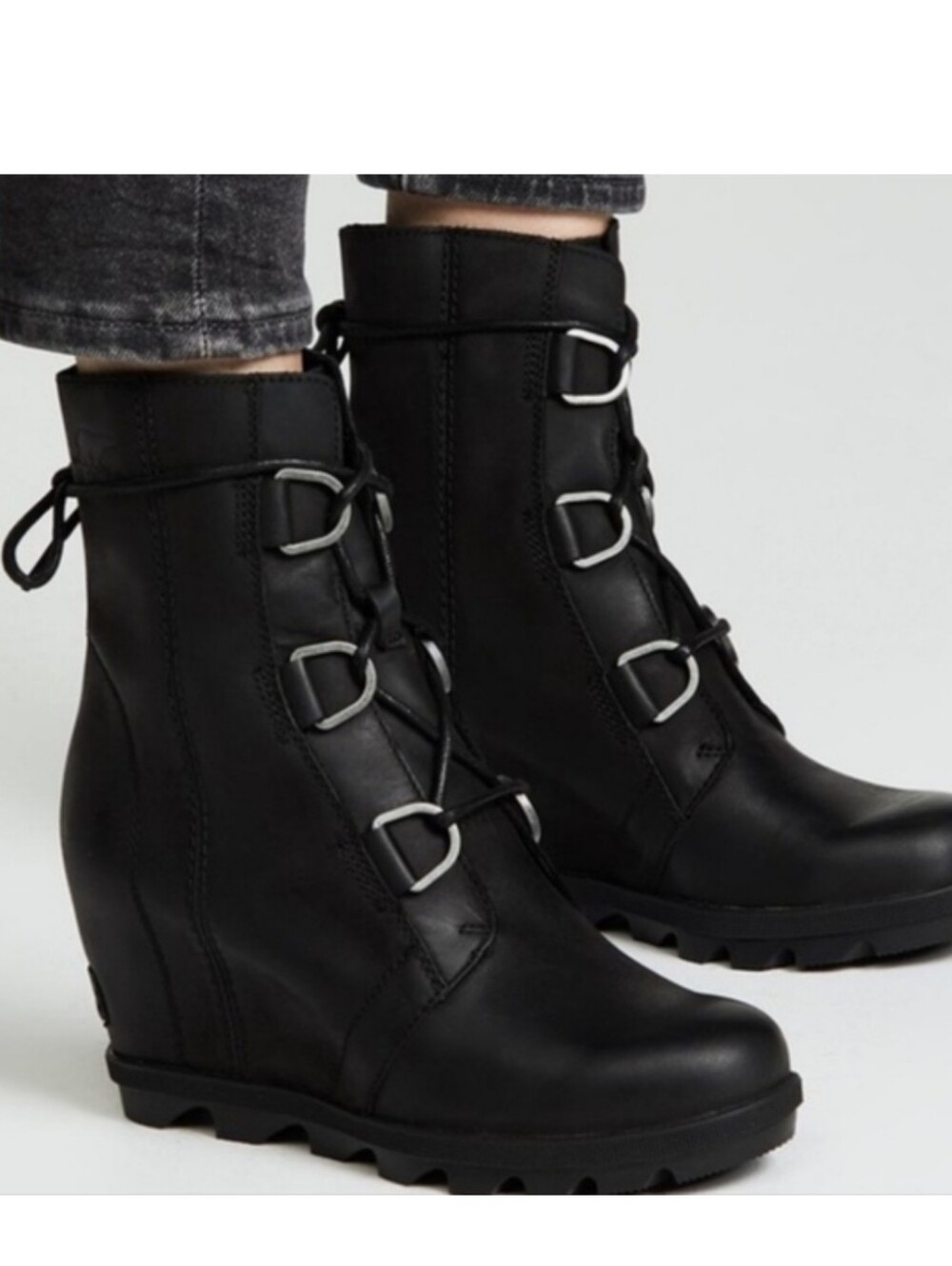 Sorel Joan Of Arctic Wedge II Black Leather Boots Size 10